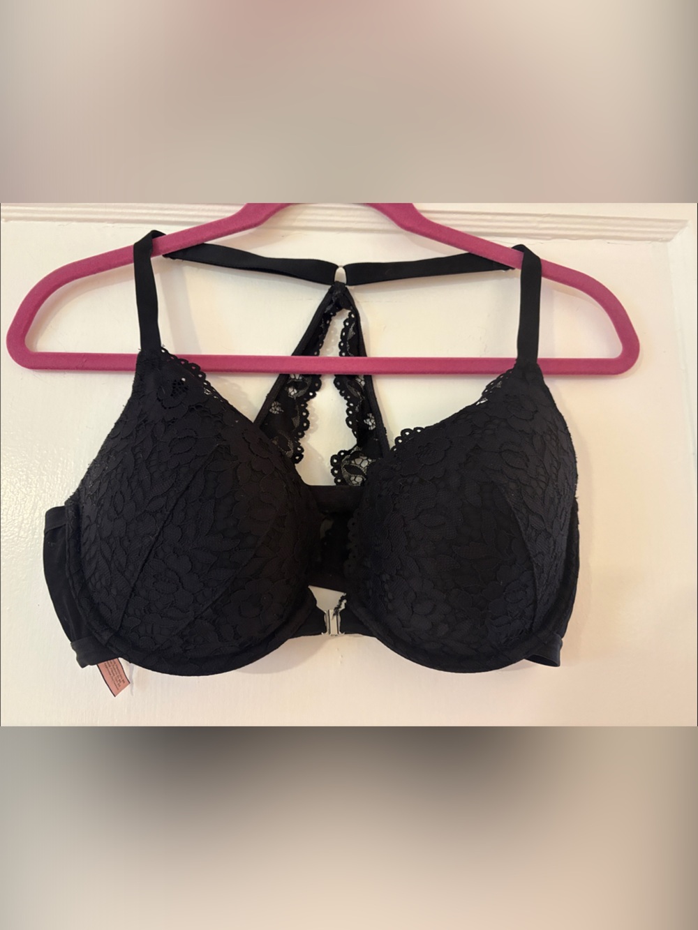 Front-Closure Lace Push-Up Plunge Bra with Lace Racerback